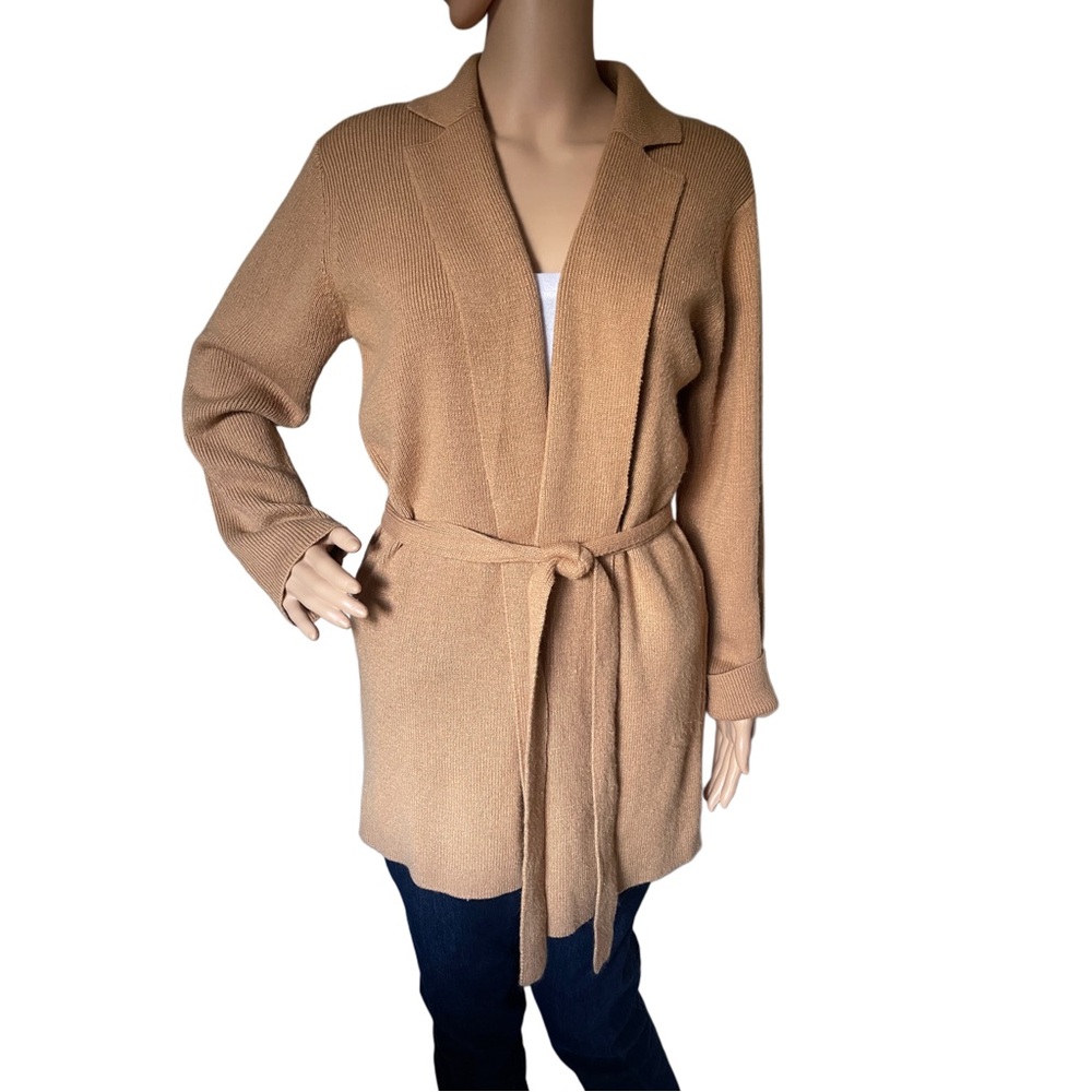 Sag Habor Camel Belted Sweater Cardigan